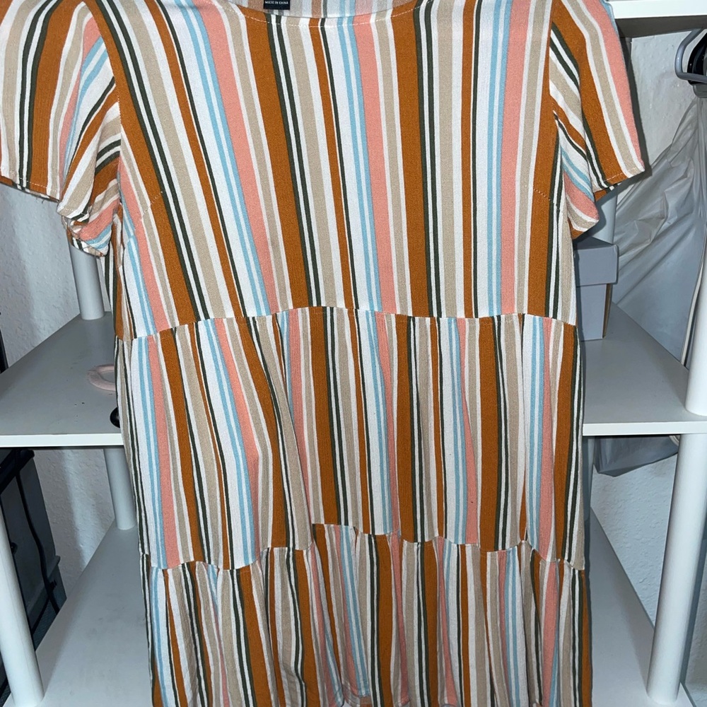 Forever 21 Orange Brown Tiered Flutter Sleeve Sundress